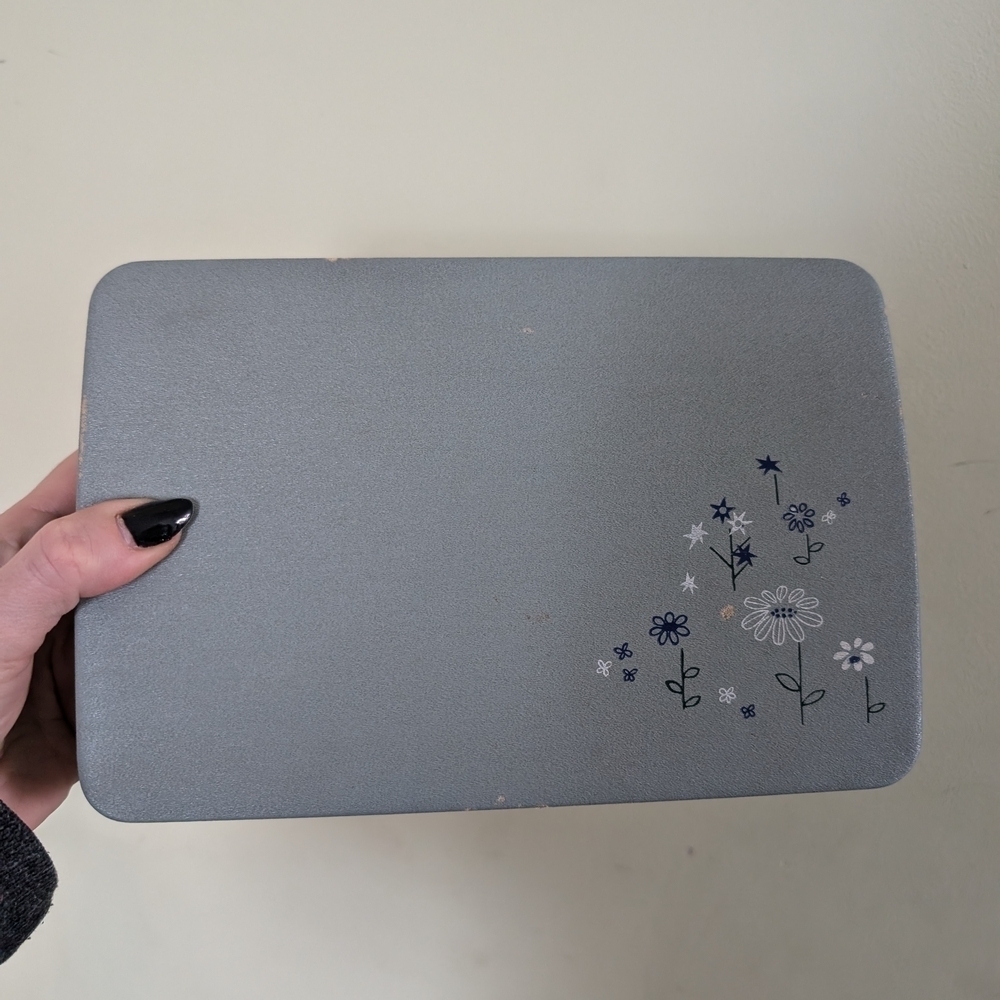 Vintage Gray Blue Floral Jewelry Box